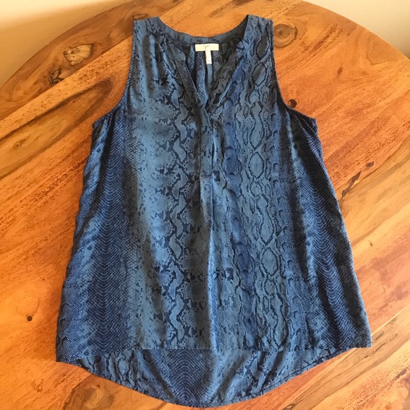 Joie Blue Aruna Split Neck Snakeskin Print Top - Picture 3 of 9